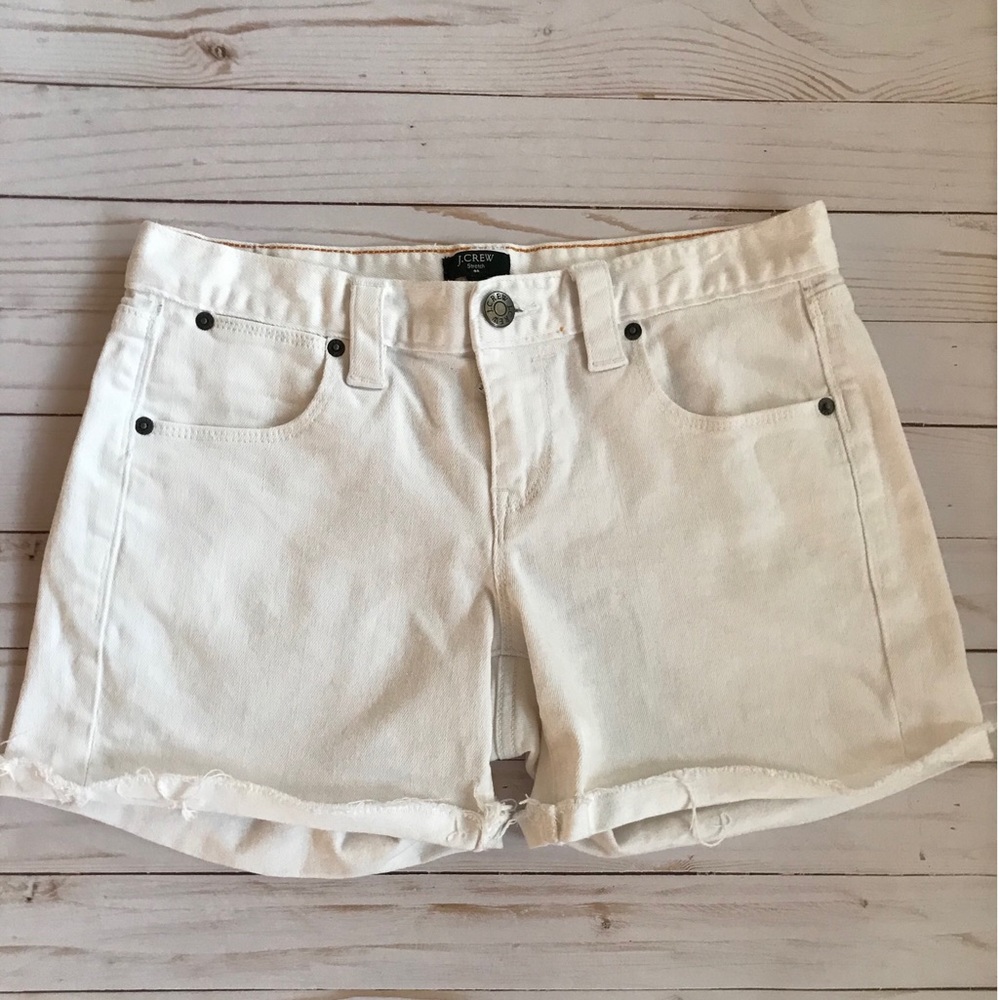 J. Crew Women’s Cuffed White Denim Shorts   Size 2